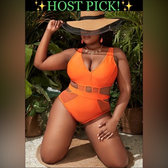 SHEIN Other - 3/$25 Neon Orange, Cut Out Mesh Panel, One Piece Swimsuit - Size 3X